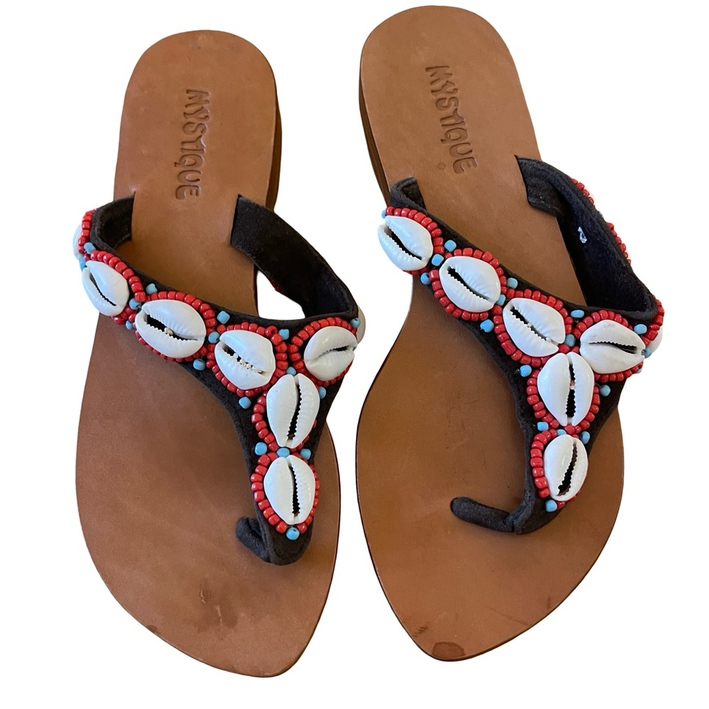 Mystique Beaded Puka Shell Sandals Women’s Sz 6 (will fit up to 6.5) Resortwear - Picture 3 of 10